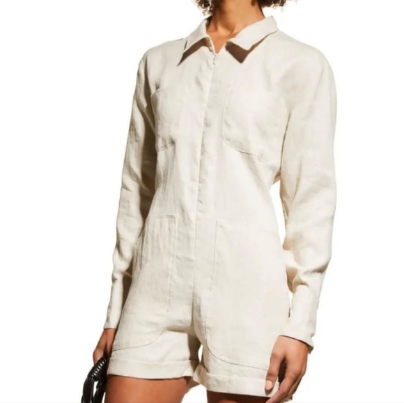 NWT RIVET UTILITY 100% Linen Hotshot Long-Sleeve Romper Resortwear in Oatmeal XL - Picture 1 of 16